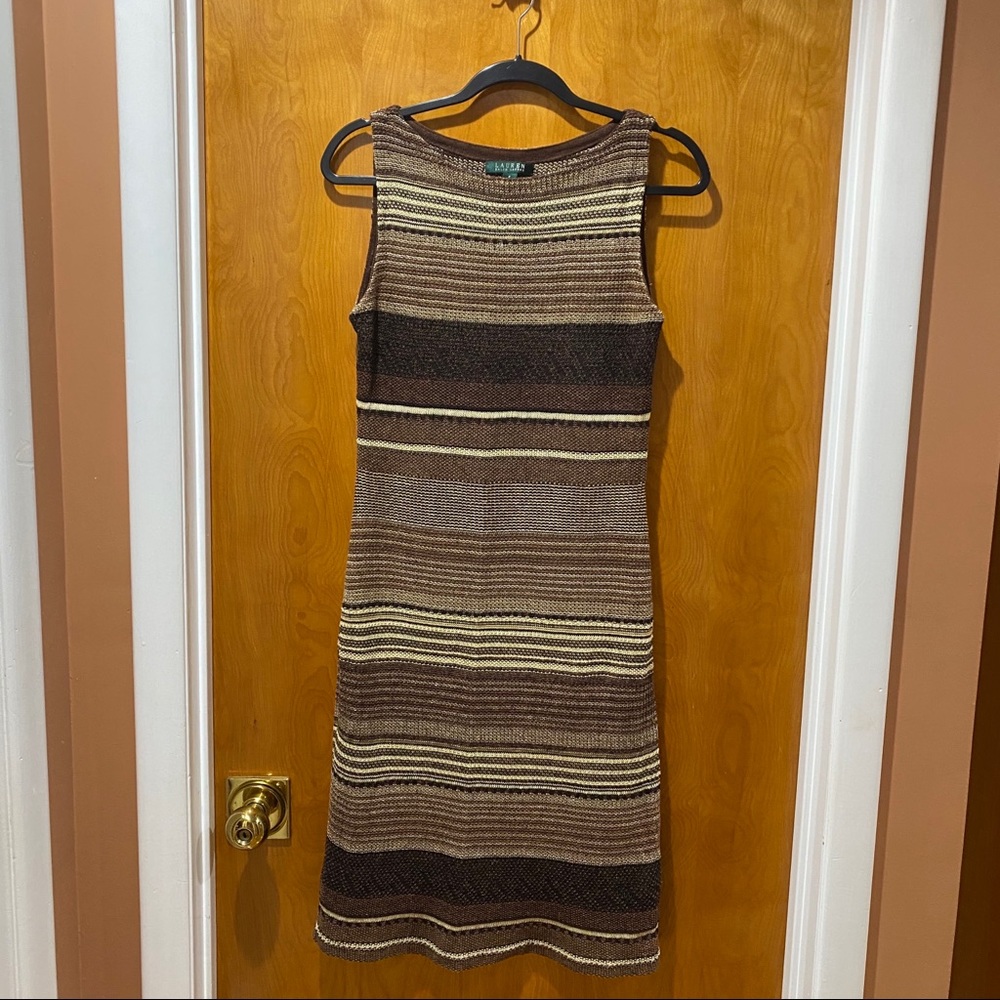 Lauren Ralph Lauren Women's Brown Multi-Stripe Dress Sleeveless Size Small🤎